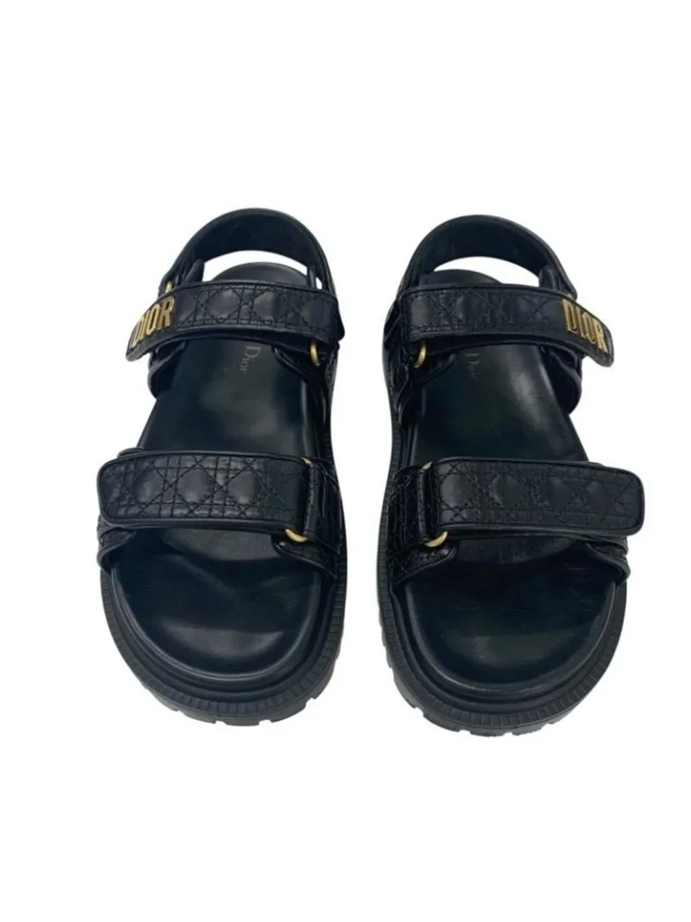 Christian Dioract Sandals Shoes Calfskin Black Gold Logo Cannage Quilted Sports - Picture 2 of 10